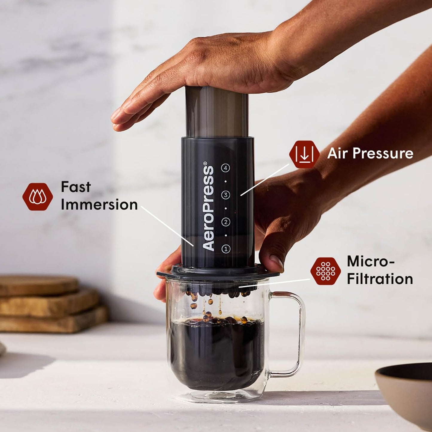 Original Coffee Press - All-In-One French Press, Pour-Over & Espresso Style Manual Brewer, 2 Min Brew for Less Bitterness, More Flavor, Small Portable Coffee Maker, Travel & Camping
